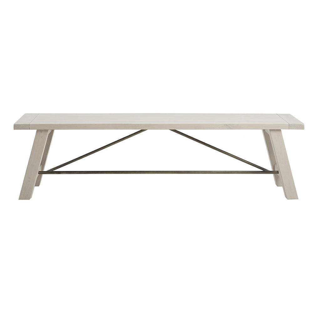 English Elm Dining Bench INK+IVY Sonoma Solid Wood 66" White Wash Seating for 3 with Grey Washed Metal Stretchers and Rustic Charm B03548425