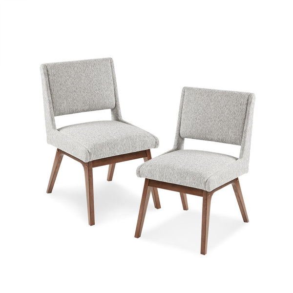 English Elm BOOMERANG Upholstered Dining Side Chairs Set of 2 — Pecan Wood Legs, Light Gray Cushion Comfort, 300lb Capacity B03548410