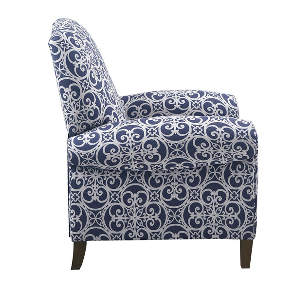 English Elm Kirby Navy Fretwork Push-Back Recliner Chair with Rolled Arms, Solid Wood Legs, Removable Cushion B03548664