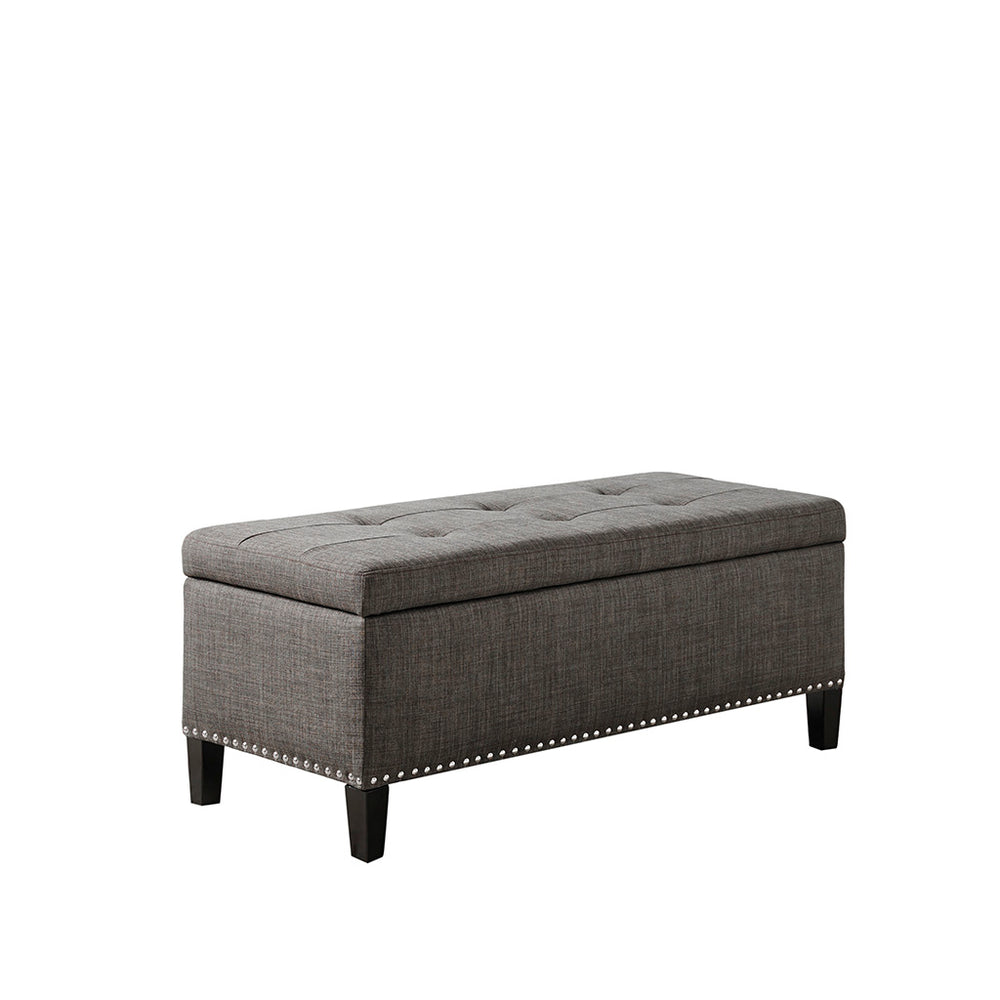 English Elm Tufted Grey Linen Storage Bench with Button Tufting, Silver Nailhead Trim & Soft-Close Lift, 42" B03548263