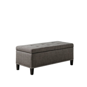 English Elm Tufted Grey Linen Storage Bench with Button Tufting, Silver Nailhead Trim & Soft-Close Lift, 42" B03548263