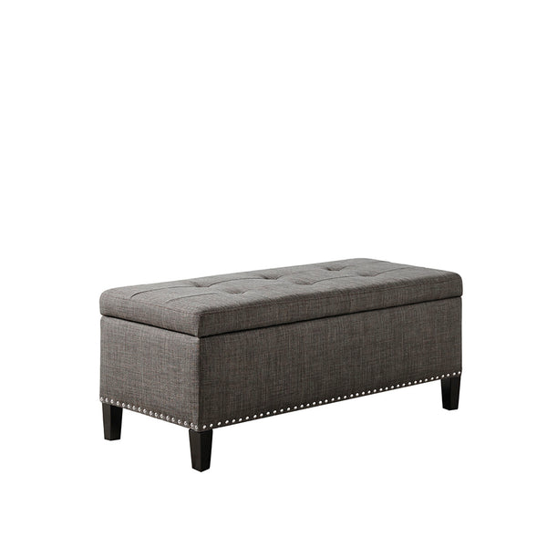 English Elm Tufted Grey Linen Storage Bench with Button Tufting, Silver Nailhead Trim & Soft-Close Lift, 42" B03548263