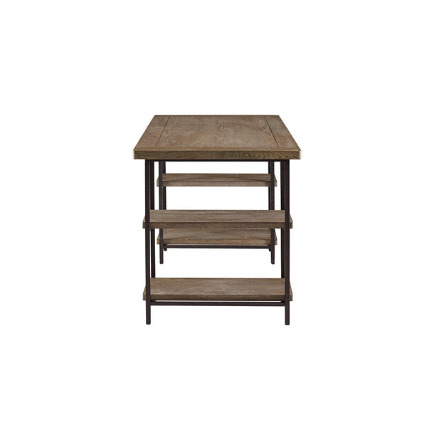 English Elm Desk Industrial Reclaimed Grey Hardwood and Metal Frame Accent Desk with Side Shelves, 60"W Workstation B03548154