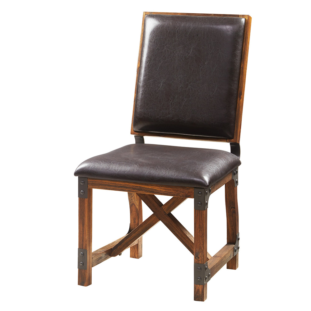 English Elm Dining Tacoma Side Chair Set of 2 — Industrial Solid Mindi Wood Plank Seats with Matte Black Metal Frames Chocolate 22.25 L x 26.25 W x 14.5 H B03548283