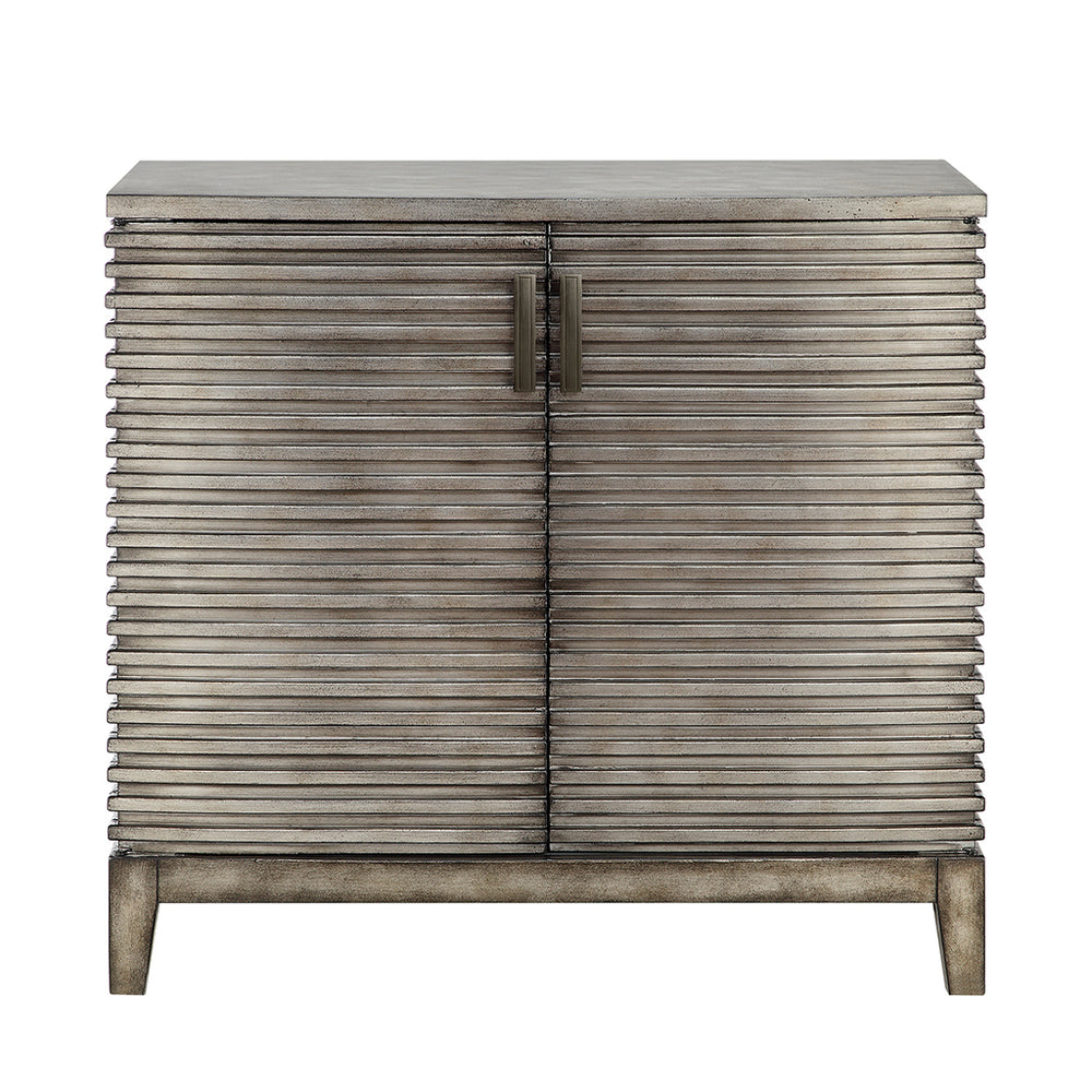 English Elm Ridge Accent Chest in Grey Rustic Finish — 2-Door MDF Storage Cabinet with 2 Shelves, No Assembly Required B03548165