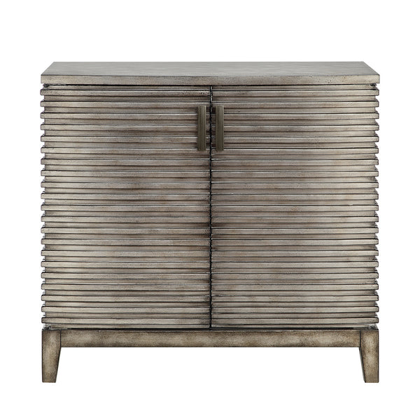 English Elm Ridge Accent Chest in Grey Rustic Finish — 2-Door MDF Storage Cabinet with 2 Shelves, No Assembly Required B03548165