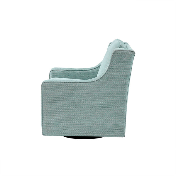 English Elm Harris Dusty Aqua Chenille Swivel Chair with Solid Wood Frame, Foam Cushion & Black Metal Base B03548645