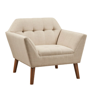 English Elm Lounge Newport Mid-Century Accent Chair with Button Tufting, Textured Upholstery & Pecan Legs Beige 30.31 L x 37.8 W x 24.02 H B03548424