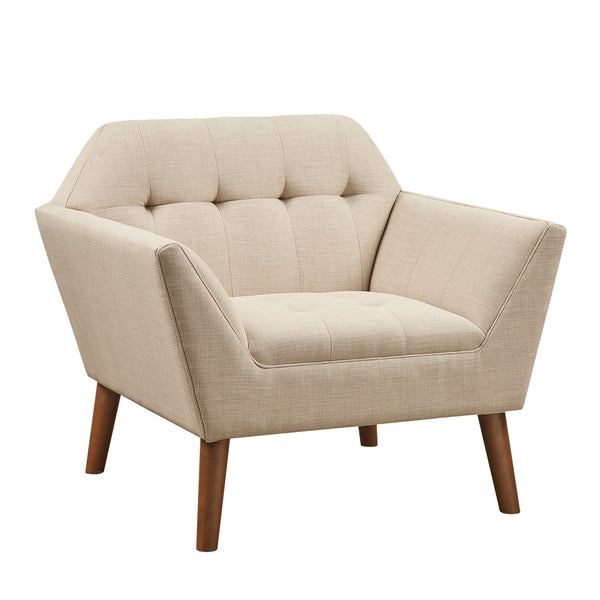 English Elm Lounge Newport Mid-Century Accent Chair with Button Tufting, Textured Upholstery & Pecan Legs Beige 30.31 L x 37.8 W x 24.02 H B03548424