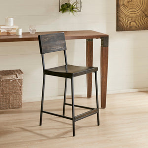 English Elm TACOMA Counter Stool 24" - Matte Black Metal Frame with Solid Hardwood Seat & Back, Modern Durable Design B03548393