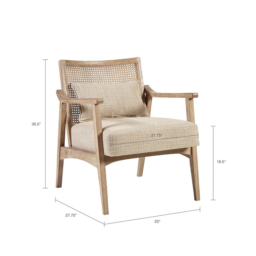 English Elm Accent Chair with Woven Cane Back Rubberwood Legs Mid-century Style for Living Room B03548361