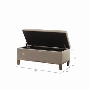 English Elm Tufted Storage Bench with Soft Close Lid Grey Linen Look Upholstery Nail Head Trim B03548308
