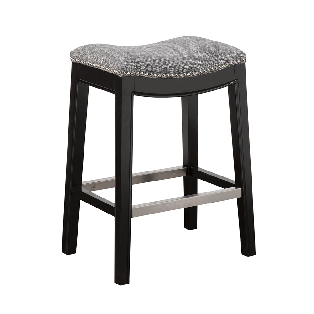 English Elm Saddle Backless Counter Stool with High‑Density Foam Seat, Birch Legs, Black Noir Finish, 300 lb Capacity B03548289
