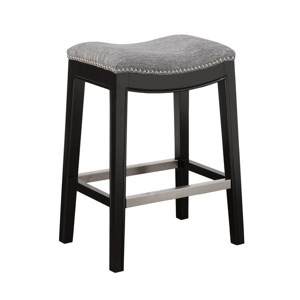 English Elm Saddle Backless Counter Stool with High‑Density Foam Seat, Birch Legs, Black Noir Finish, 300 lb Capacity B03548289