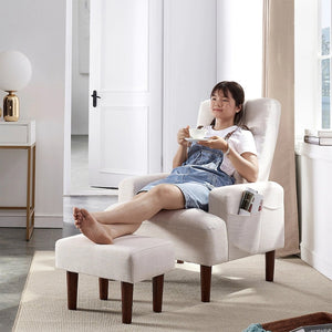 English Elm Redde Modern Cream White Recliner Sofa Chair With Ottoman - Ergonomic Comfort For Stylish Living Rooms W1183S00001-GIGA