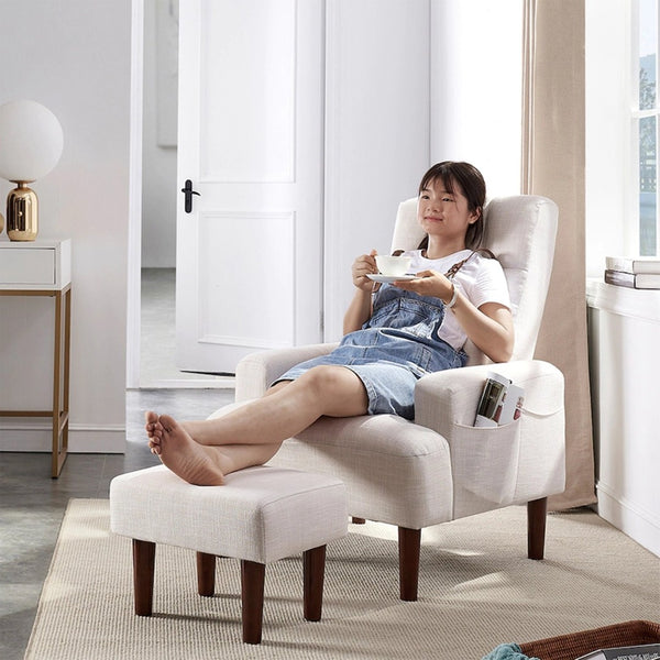 English Elm Redde Modern Cream White Recliner Sofa Chair With Ottoman - Ergonomic Comfort For Stylish Living Rooms W1183S00001-GIGA