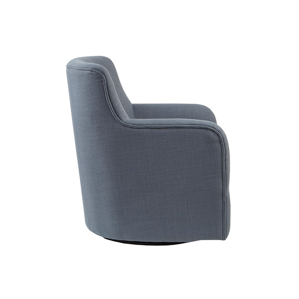 English Elm Adele Blue Tufted Swivel Chair with 360° Metal Base, Foam Cushion, Solid Wood Arms, 300 lb Capacity B03548662
