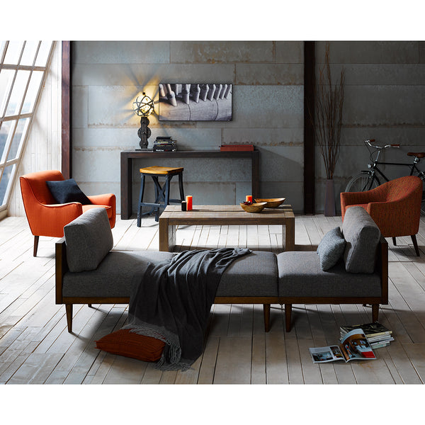 English Elm Monterey Solid Wood Console Table 64"W in Tobago Smoke Finish — Narrow Entryway, Modern Distressed Look B03548280