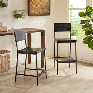 English Elm TACOMA Counter Stool 24" - Matte Black Metal Frame with Solid Hardwood Seat & Back, Modern Durable Design B03548393