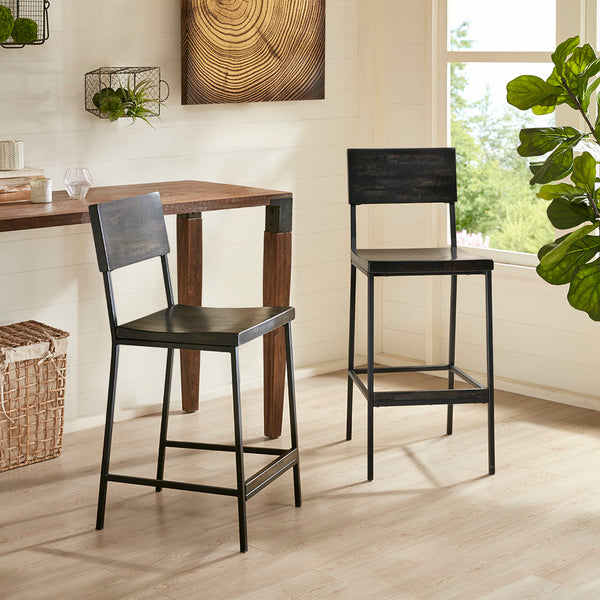 English Elm TACOMA Counter Stool 24" - Matte Black Metal Frame with Solid Hardwood Seat & Back, Modern Durable Design B03548393