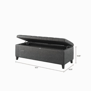 English Elm Tufted Upholstered Storage Bench with Soft Close Lid and Tapered Birch Legs B03548309