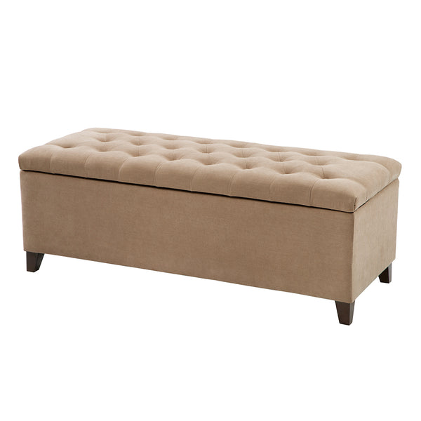 English Elm Tufted Button-Top Storage Bench with High-Density Foam Seat and Espresso Wood Legs, Elegant Accent Sand 20.08 L x 50.59 W x 15.95 H B03548181