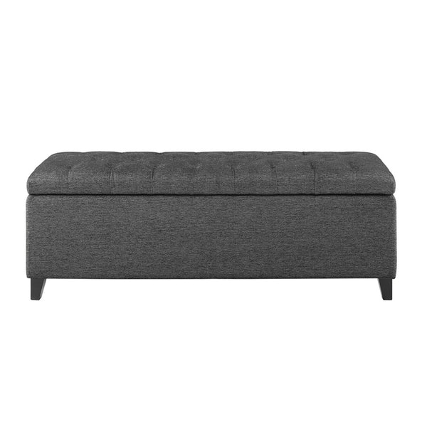 English Elm Tufted Upholstered Storage Bench with Soft Close Lid and Tapered Birch Legs B03548309