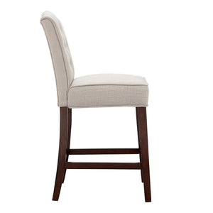 English Elm Tufted Madison Park Marian 26” Counter Stool - Tan Linen Upholstery, High-Density Foam Comfort, Espresso Legs B03548287
