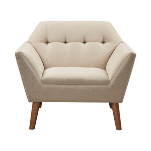 English Elm Lounge Newport Mid-Century Accent Chair with Button Tufting, Textured Upholstery & Pecan Legs Beige 30.31 L x 37.8 W x 24.02 H B03548424