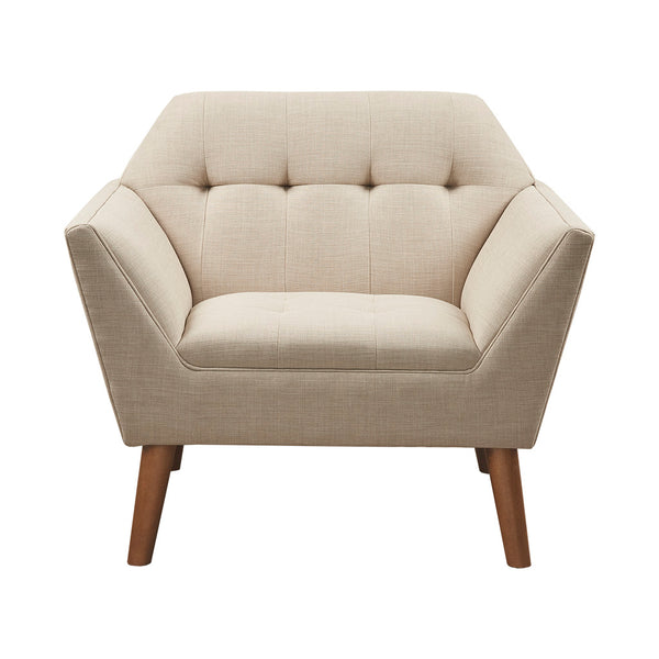 English Elm Lounge Newport Mid-Century Accent Chair with Button Tufting, Textured Upholstery & Pecan Legs Beige 30.31 L x 37.8 W x 24.02 H B03548424