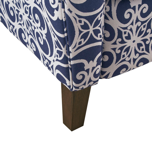 English Elm Kirby Navy Fretwork Push-Back Recliner Chair with Rolled Arms, Solid Wood Legs, Removable Cushion B03548664