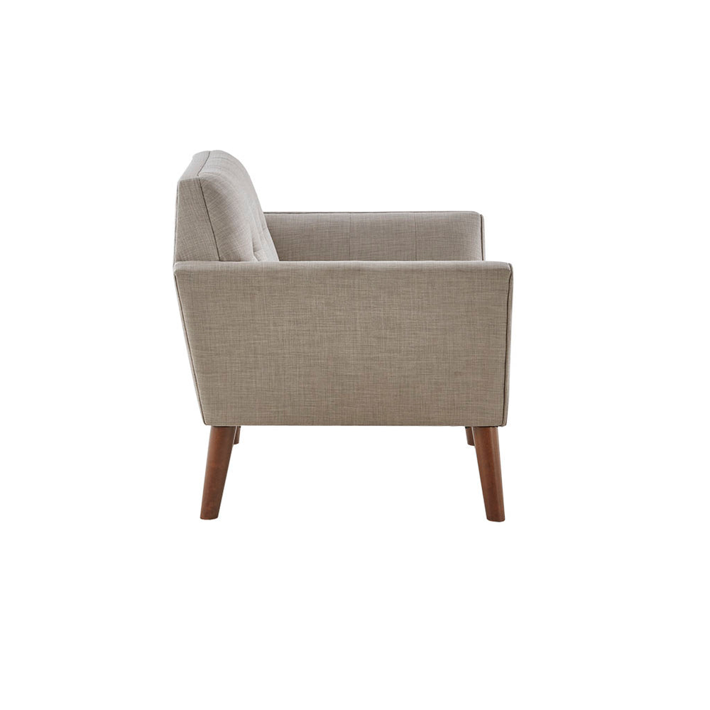 English Elm Lounge Newport Mid-Century Accent Chair with Button Tufting, Textured Upholstery & Pecan Legs LIGHT GREY 30.31 L x 37.8 W x 24.02 H B03548420