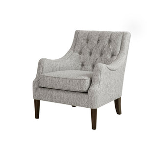 English Elm Button Tufted Upholstered Accent Chair with Morocco Wood Legs for Living Room Grey B03548268