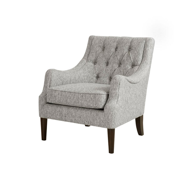 English Elm Button Tufted Upholstered Accent Chair with Morocco Wood Legs for Living Room Grey B03548268