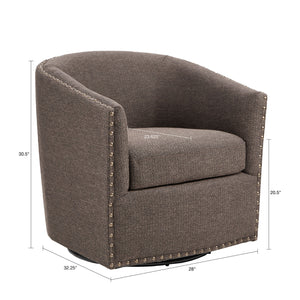 English Elm Tyler Chocolate Swivel Chair with Bronze Nailhead Trim, Plush Foam Cushion, Solid Wood Frame, 300lb Capacity B03548638