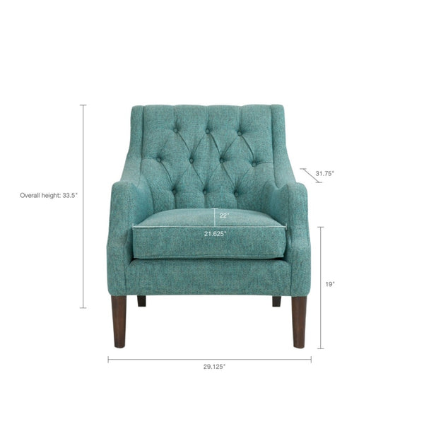 English Elm Button Tufted Upholstered Accent Chair with Morocco Wood Legs for Living Room Teal B03548267