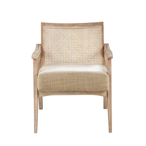 English Elm Accent Chair with Woven Cane Back Rubberwood Legs Mid-century Style for Living Room B03548361