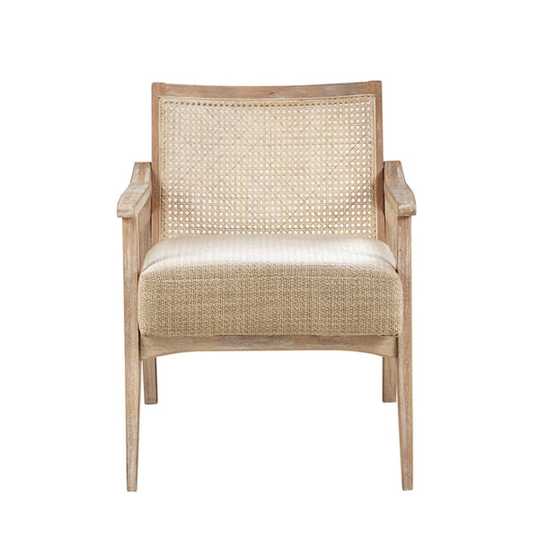 English Elm Accent Chair with Woven Cane Back Rubberwood Legs Mid-century Style for Living Room B03548361