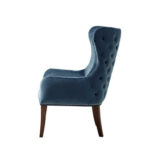 English Elm Button Tufted Wingback Accent Chair with Nailhead Trim and Espresso Legs B03548252