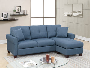 English Elm Blue Reversible Tufted Polyfiber Sectional Sofa with Ottoman – Glossy Blue Chaise, Cozy Modular Comfort B01149070