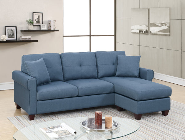 English Elm Blue Reversible Tufted Polyfiber Sectional Sofa with Ottoman – Glossy Blue Chaise, Cozy Modular Comfort B01149070