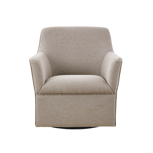 English Elm Augustine Swivel Glider Chair — Grey Upholstered 360° Metal Glider Base, Flared Arms, Foam Seat Comfort B03548650