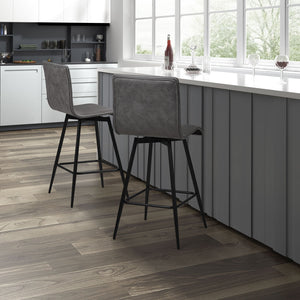 English Elm Faux INK+IVY Adams Faux Leather Swivel Counter Stool in Grey with Matte Black Base, 360° Rotation, 300 lb Capacity B03548401