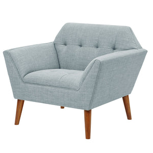 English Elm Lounge Chair Newport mid-century tufted accent chair with textured upholstery, pecan tapered legs Light Blue 30.31 L x 37.8 W x 24.02 H B03548362