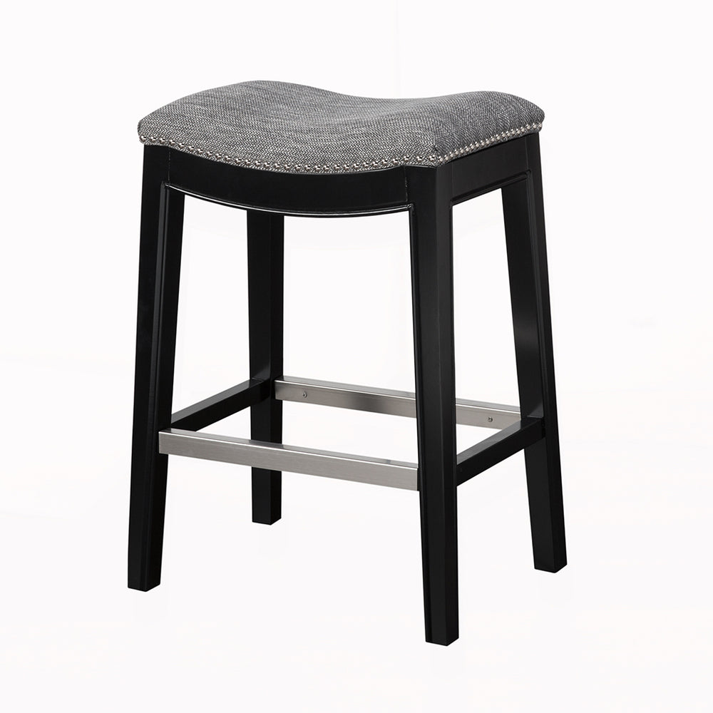 English Elm Saddle Backless Counter Stool with High‑Density Foam Seat, Birch Legs, Black Noir Finish, 300 lb Capacity B03548289