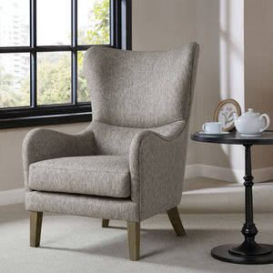 English Elm Arianna tufted swoop wing chair with espresso birch legs, plush high-density foam seat comfort Grey 33.5 L x 34 W x 28 H B03548246