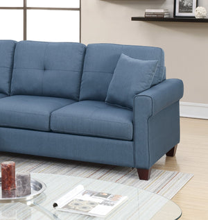 English Elm Blue Reversible Tufted Polyfiber Sectional Sofa with Ottoman – Glossy Blue Chaise, Cozy Modular Comfort B01149070