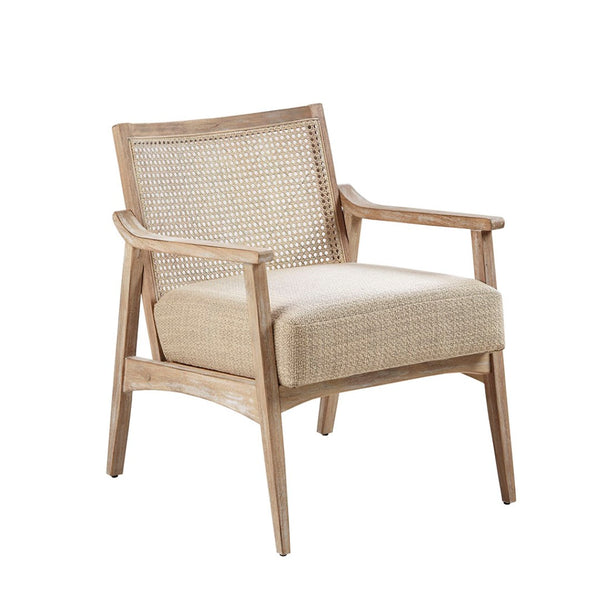 English Elm Accent Chair with Woven Cane Back Rubberwood Legs Mid-century Style for Living Room B03548361