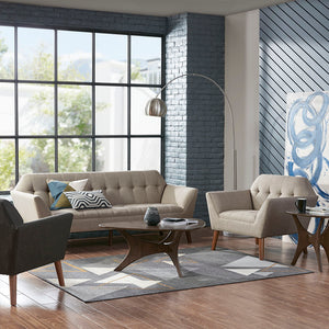 English Elm Lounge Newport Mid-Century Accent Chair with Button Tufting, Textured Upholstery & Pecan Legs LIGHT GREY 30.31 L x 37.8 W x 24.02 H B03548420