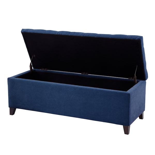 English Elm Tufted Button-Top Storage Bench with High-Density Foam Seat and Espresso Wood Legs, Elegant Accent Navy 20.08 L x 50.59 W x 15.95 H B03548182